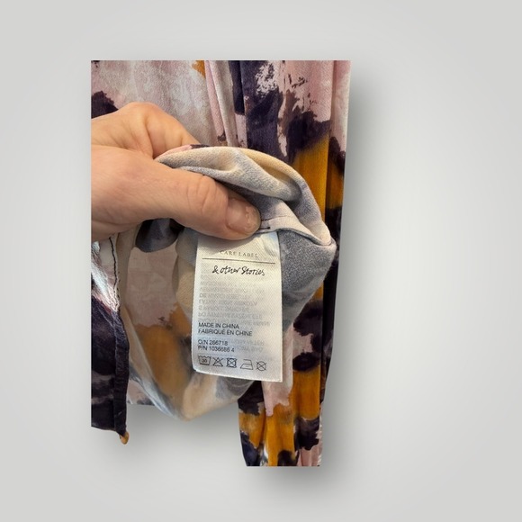 & Other Stories Abstract Tie Dye Bow Neck Blouse Mustard Navy Womens Size 8 - Picture 3 of 8